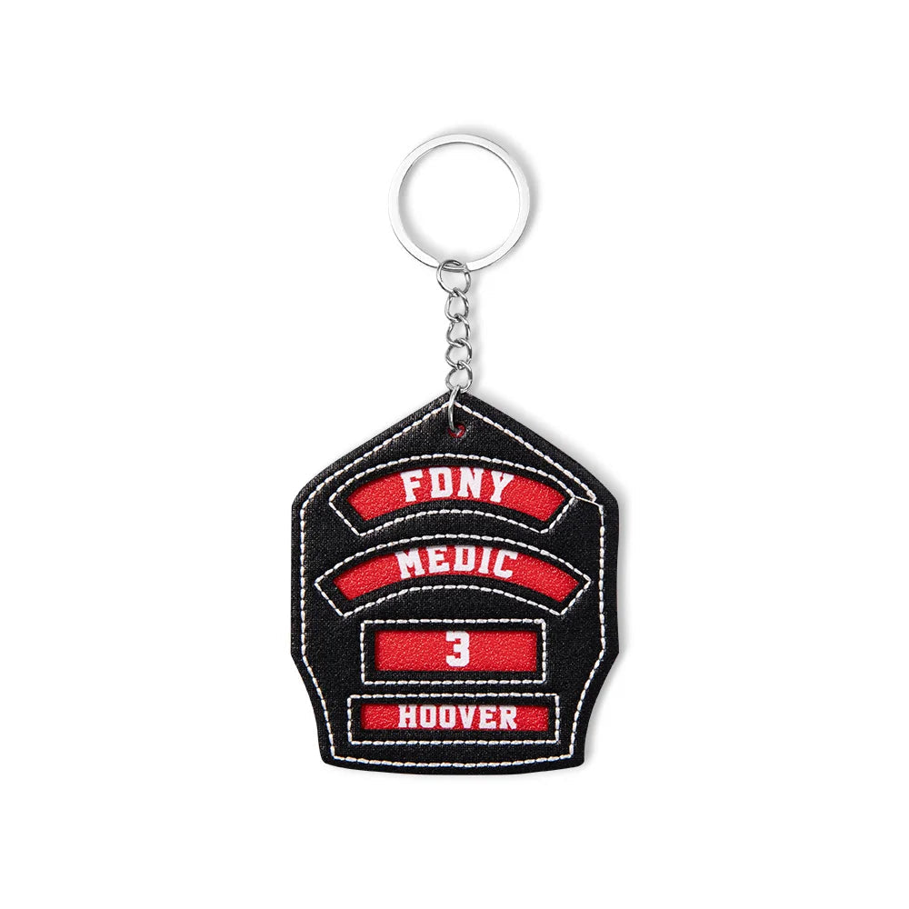 Personalized Leather Firefighter Helmet Shield Keychain