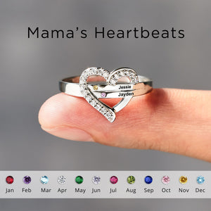 Personalized Birthstones Heart Ring Gift For Mother/Grandma