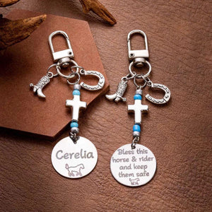 Personalized Cross Horseshoe Horse Saddle Beads Charm With Name