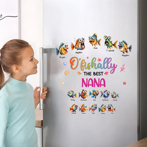 Personalized Fridge Decal/Sticker - O'fishally With Colorful Shell Fish Bubbles