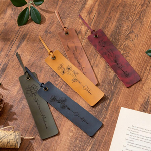 Personalized Birth Flower Custom Name Leather Bookmark Gifts for Readers