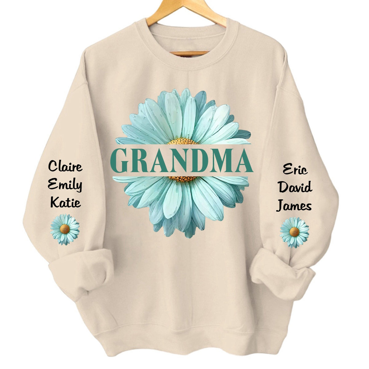 Personalized Grandma Flower Daisy Color And Grandkids Sweatshirt