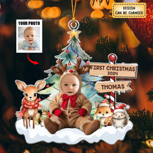 Custom Photo Under The Mistletoe With My Little Bundle Of Joy - Family Personalized Ornament