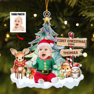 Custom Photo Under The Mistletoe With My Little Bundle Of Joy - Family Personalized Ornament