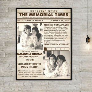 Personalized The Memorial Times Newspaper Canvas Poster