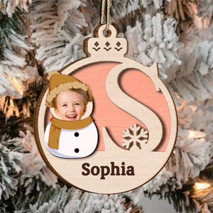 Christmas Snowman Monogram - Personalized 2-Layered Wooden Ornament