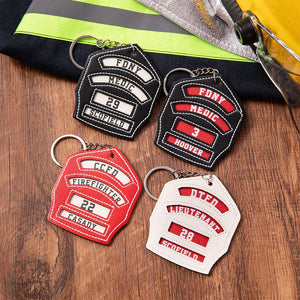 Personalized Leather Firefighter Helmet Shield Keychain