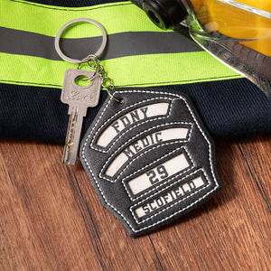 Personalized Leather Firefighter Helmet Shield Keychain