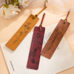 Personalized Birth Flower Custom Name Leather Bookmark Gifts for Readers