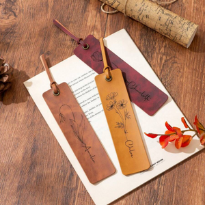 Personalized Birth Flower Custom Name Leather Bookmark Gifts for Readers