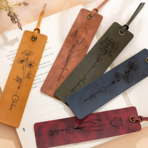 Personalized Birth Flower Custom Name Leather Bookmark Gifts for Readers