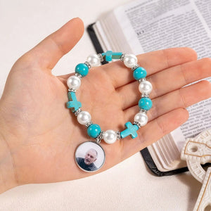 Personalized Cross Elastic Cord Commemorative Bracelet With Angel Wings