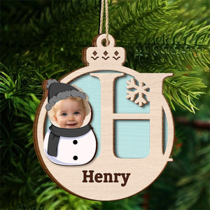 Christmas Snowman Monogram - Personalized 2-Layered Wooden Ornament