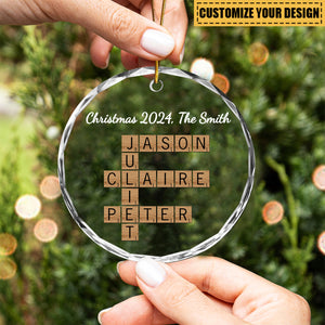 Family Besties Coworker Crossword Art - Personalized Glass Ornament