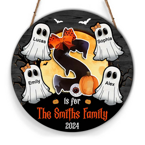 Family Alphabet - Personalized Halloween Round Wood Sign