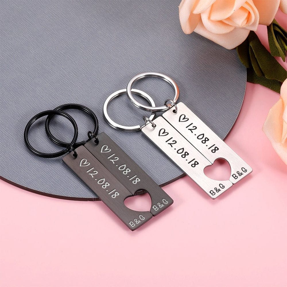 Custom Couple Merger Heart Personalized Stainless Steel Keychain