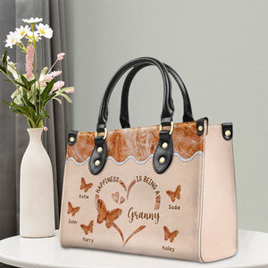 Happiness Is Being - Personalized Custom Leather Bag For Grandma