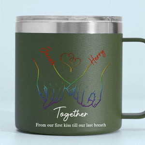 Live Openly, Love Freely, LGBTQ+ Couples - Gift For Couples, Personalized 14oz Stainless Steel Tumbler With Handle