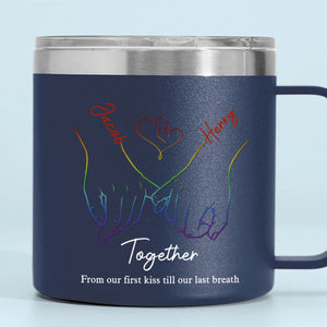 Live Openly, Love Freely, LGBTQ+ Couples - Gift For Couples, Personalized 14oz Stainless Steel Tumbler With Handle