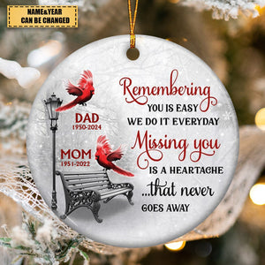 Cardinals Winter Memorial Personalized Circle Ornament