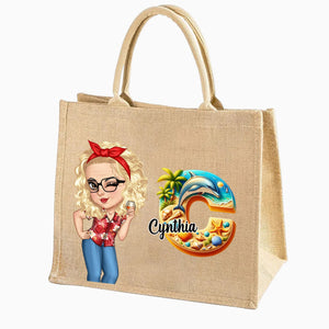 Summer Is Calling Beach Vacation Monogram - Personalized Beach Jute Tote Bag