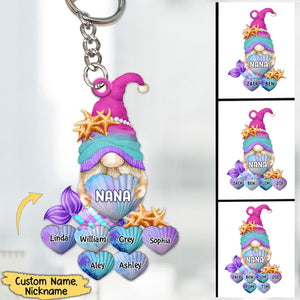 Personalized Mermaid Grandma Cute Heart Shell Grandkids Keychain, Gift for Grandmas Moms