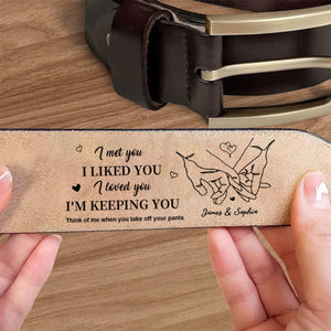 Personalized I Liked You Holding Hands Men's Casual Buckle Leather Belt with Engraved Name Gift for Husband Boyfriend