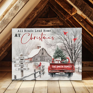 Personalized Family Gift Christmas Poster - All Roads Lead Home at Christmas