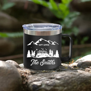 Happy Campers - Gift For Camping Lovers - Personalized 14oz Stainless Steel Tumbler With Handle