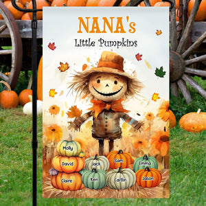 Grandma's Little Pumpkins Scarecrow Standing With Pumpkins Around Personalized Flag