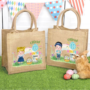 Personalized Rainbow Bunny Ear Cartoon Character Jute Tote Bag with Name Reusable Easter Party Gift for Kids