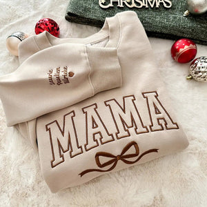 Personalized Bow College Mama Embroidered Sweatshirt