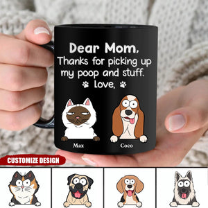 Personalized Dog/Cat Black Mug - Thanks For Picking Up My Poop And Stuff