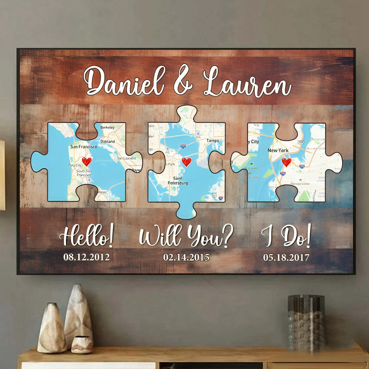 Personalized Couple Anniversary Gift, Wood Pallet Style - Map Poster