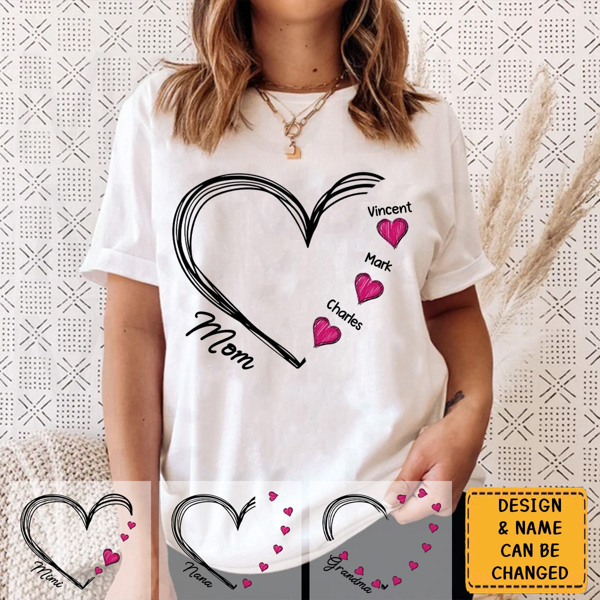 Custom Heart Mimi And Kids Personalized Pure cotton T-shirt