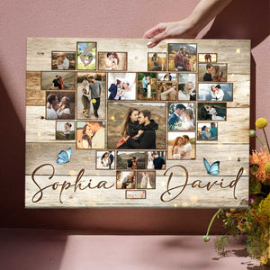 Personalized Heart Photo Collage Canvas Poster,Anniversary Gift For Couples