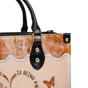 Happiness Is Being - Personalized Custom Leather Bag For Grandma