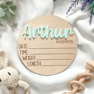 Personalized Baby Arrival Announcement Wooden Sign Plaque