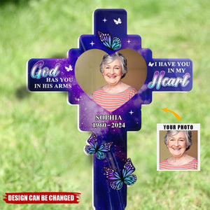 Custom Photo God Has You In His Arm - Personalized Acrylic Plaque Stake