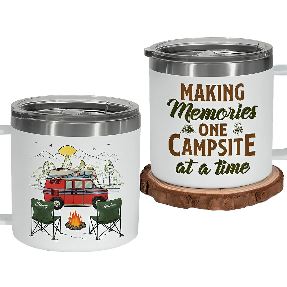 Happiness Is Making Memories With Those You Love - Camping Personalized Custom 14oz Stainless Steel Tumbler With Handle