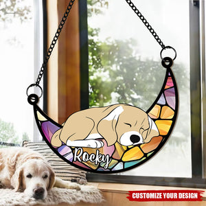 Personalized Memorial Suncatcher -Sleeping Pet on Moon Loss of Pet Sympathy Gift