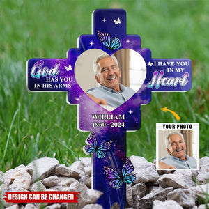 Custom Photo God Has You In His Arm - Personalized Acrylic Plaque Stake