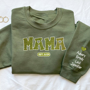 Personalized Glitter Grandma Sweatshirt Est Year with Grandkids Names on Sleeve