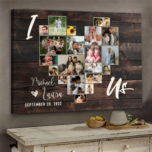 Personalized I Love Us Heart Shape Photo Collage Canvas Poster,Valentine Gift