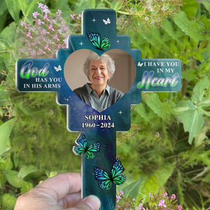 Custom Photo God Has You In His Arm - Personalized Acrylic Plaque Stake