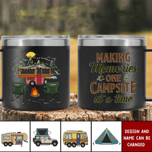 Happiness Is Making Memories With Those You Love - Camping Personalized Custom 14oz Stainless Steel Tumbler With Handle