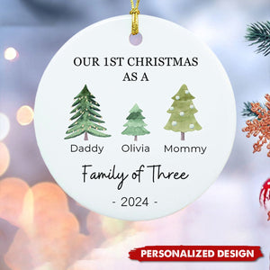 Personalized Family of Three Baby's First Christmas Ceramic Ornament