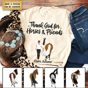 Personalized Pure Cotton T-shirt - Thank God for Horses & Friends - Gift for Horse Lovers