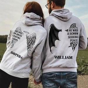 Personalized Demon Angel Love Couple Pullover Hoodie