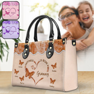 Happiness Is Being - Personalized Custom Leather Bag For Grandma